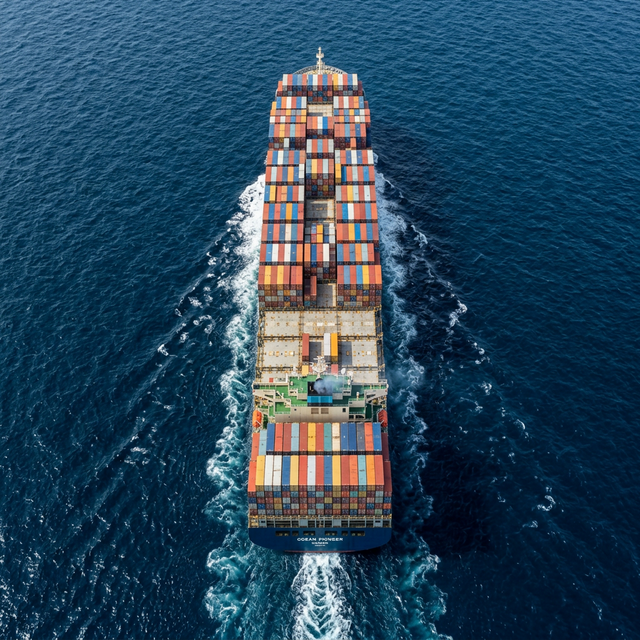 Container ship aerial view